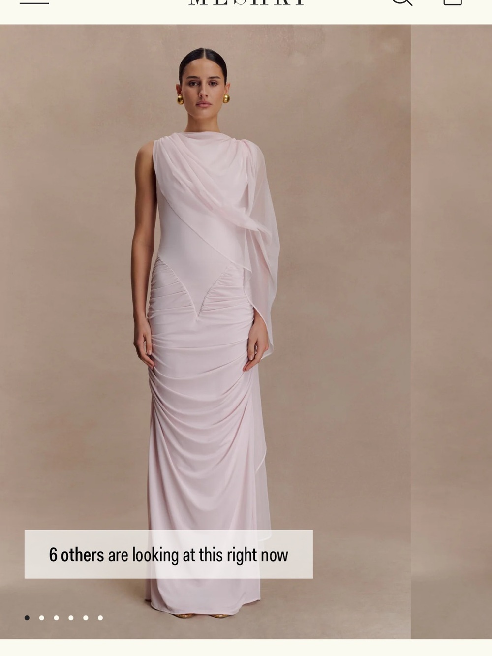 Meshki Amandine One-Shoulder Draped Maxi Gown in Light Pink
